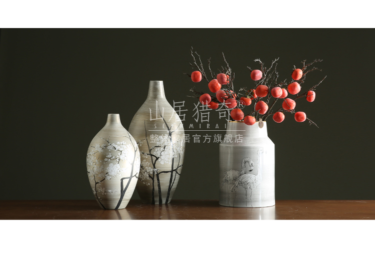Nordic ins grey wiredrawing hand - made flamingos ceramic vases, large flower arrangement home home furnishing articles