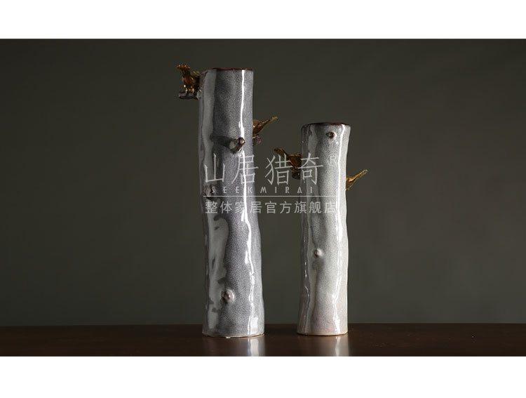 Modern Chinese style living room zen flower implement northern American rural white ceramic bird tree straight vase