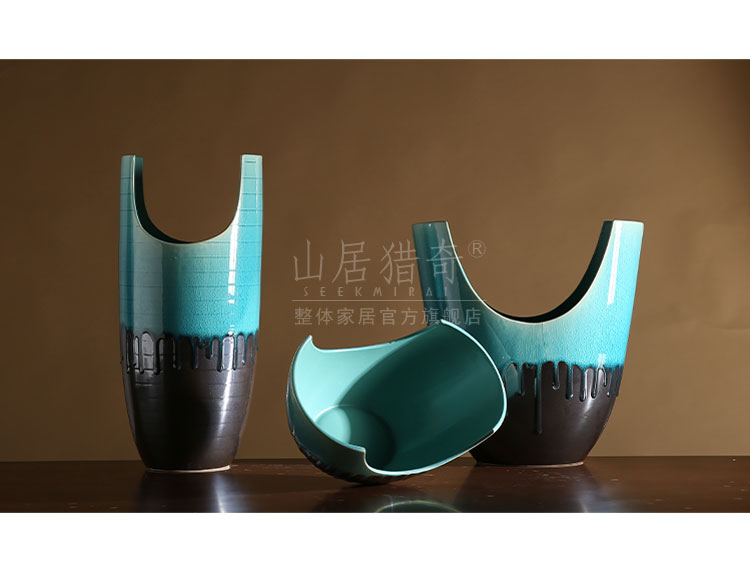 New Chinese style household act the role ofing is tasted, the sitting room is creative flower arranging flower implement three - piece ceramic vase furnishing articles u - shaped vase