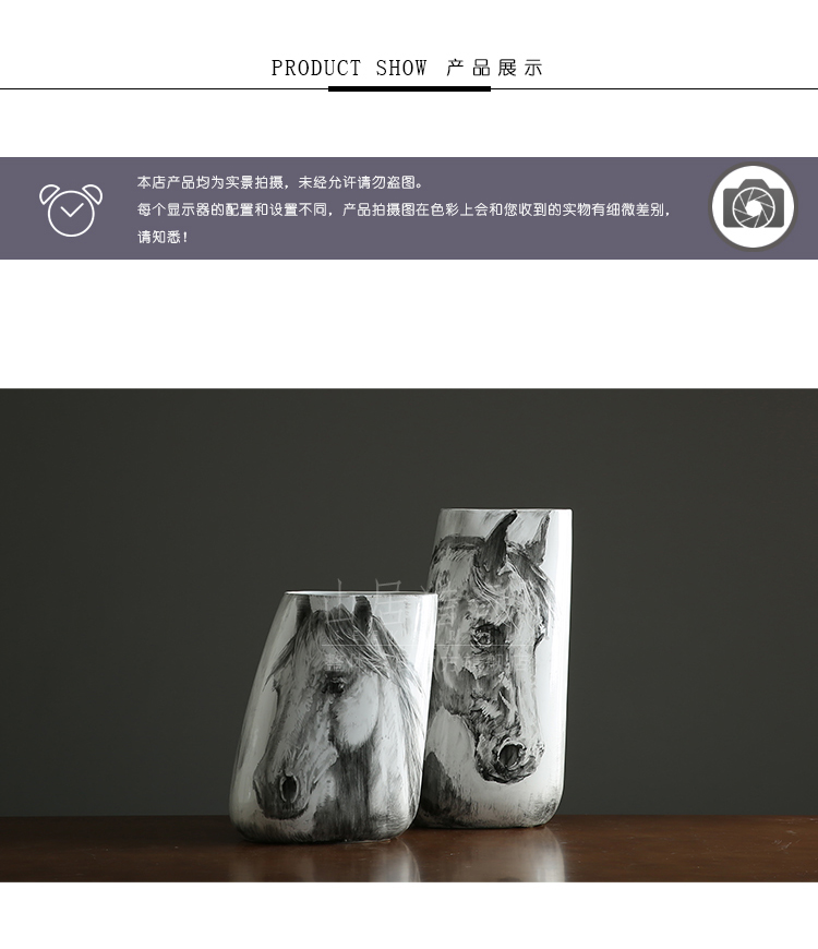 Nordic new Chinese hand - made ink horsehead ceramic vases, large flower arranging flowers sitting room porch decorate furnishing articles