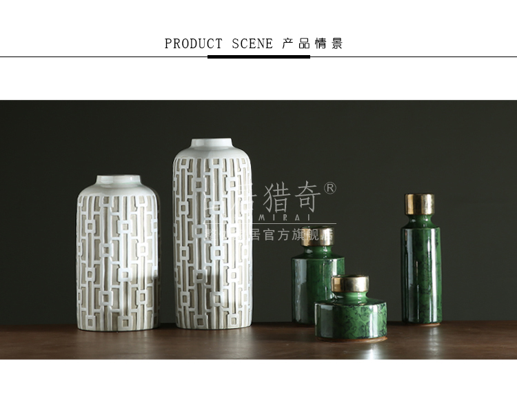 Modern new Chinese style, black white ceramic art big vase sitting room adornment study ancient window straight bottle