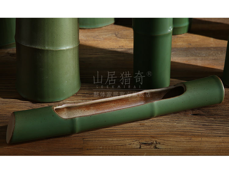 Green ceramic imitation bamboo vase Chinese example room household soft assembly act the role of creative flower arranging bamboo flowers