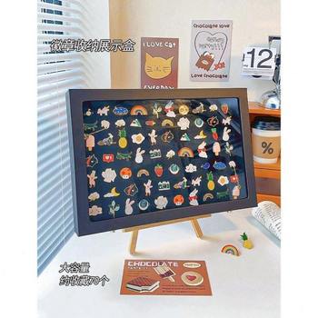 Badge leather brooch dustproof medal pu display rack storage box jewelry medal badge box transparent collection