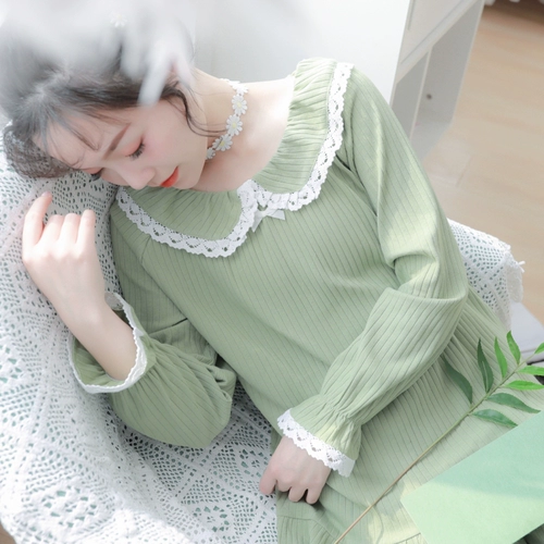 Комплект, пижама, милый японский хлопковый весенний осенний лонгслив, популярно в интернете, в западном стиле