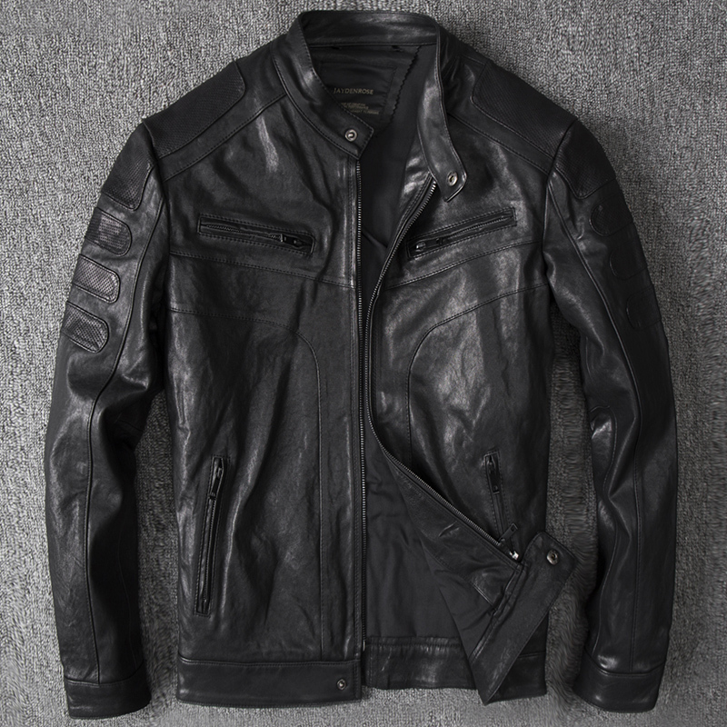 Haining Genuine Leather Jacket for Men, Short Style, Vegetable-Tanned Sheepskin, Korean Style, Slim Fit, Biker Leather Jacket, Stylish and Trendy, Thin Coat