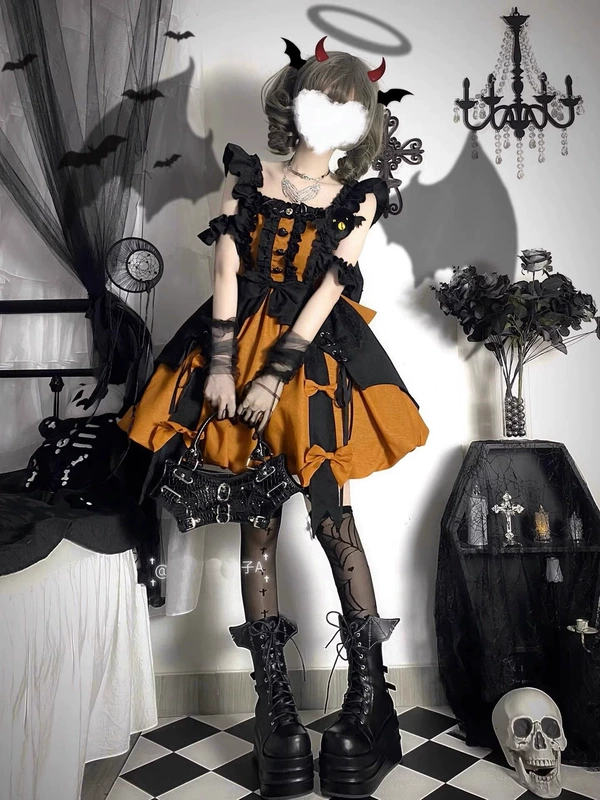 Halloween bí ngô phù thủy nhỏ lolita váy lolita phù thủy người lớn jsk váy công chúa ngọt ngào váy makeup halloween dễ thương