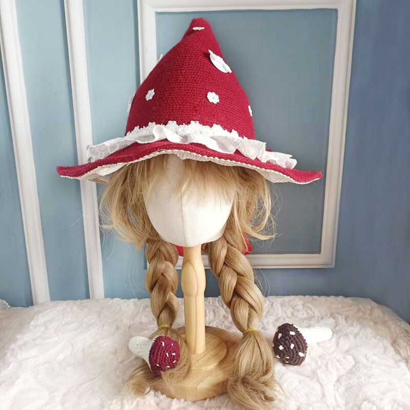Long-Life Cat Lolita Witch Hat Christmas Girl Cute Hat Lace Bow Plush Hat Little Red Riding Hood