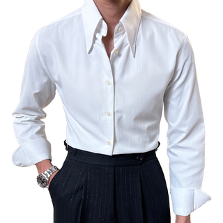 Italian long pointed neck slim long sleeve shirt men