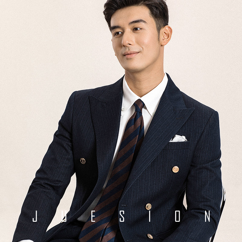 Italian-Style Blazer Double-Breasted Suit for Men with Peaked Lapel in Navy Blue Casual Suit Wedding Two-Piece Set Italian-Style Blazer Double-Breasted Suit for Men with Peaked Lapel in Navy Blue Casual Suit Wedding Two-Piece Set