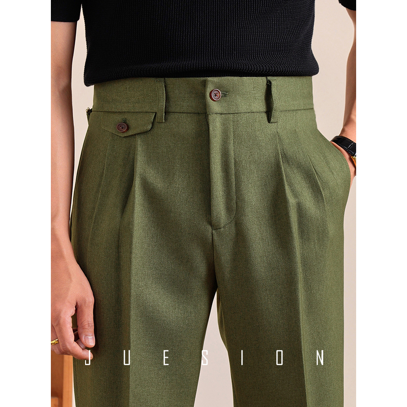 Juesion Spring and Summer Men's Straight-Leg Wrinkle-Free Italian Double-Pleat High-Waisted Dress Pants Naples Casual Trousers