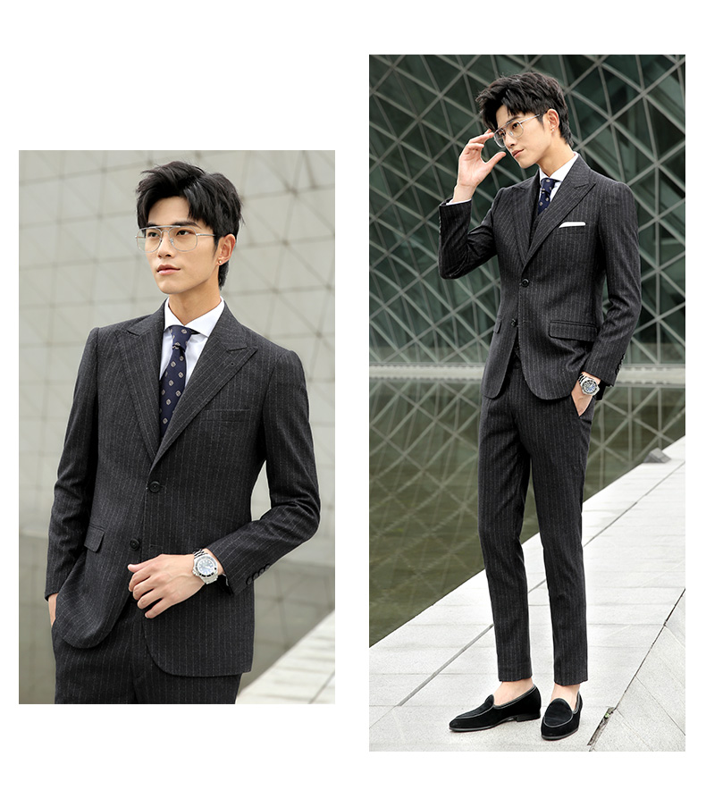 Jueqi phù hợp với mùa thu và mùa đông phù hợp với nam chú rể phù hợp với đám cưới pinstripe Slim Hàn Quốc kinh doanh trang phục công sở giản dị đồ vest