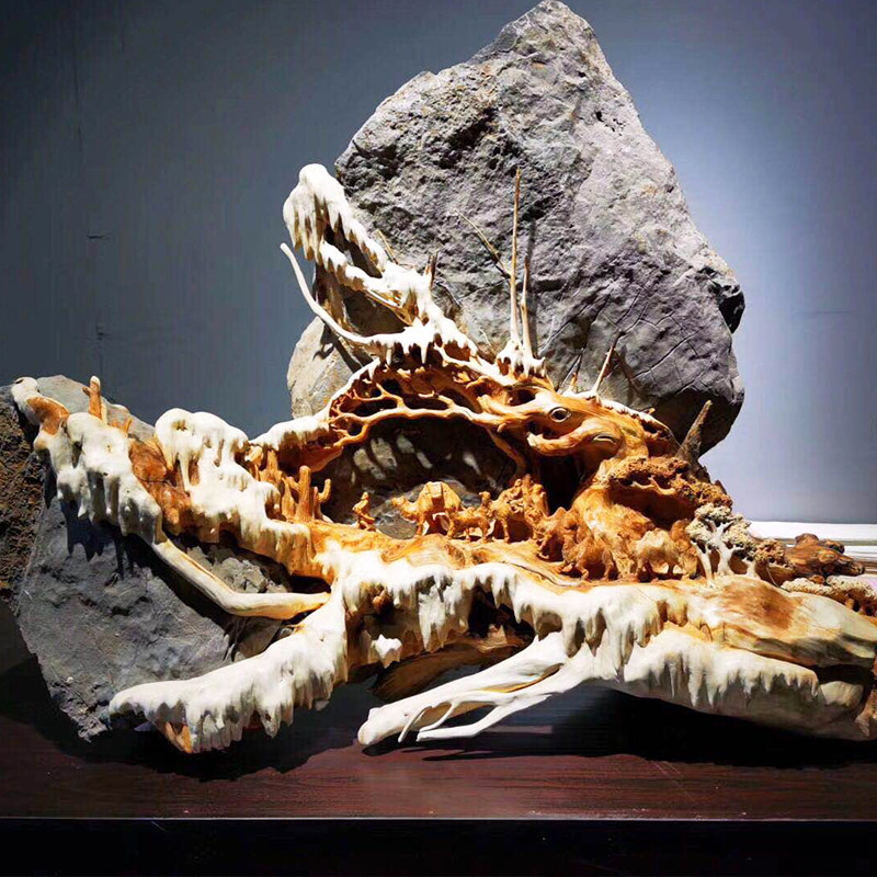 Cliff cypress wood root carving decoration artwork natural shape log carving wood carving landscape animal Buddha statue large decoration