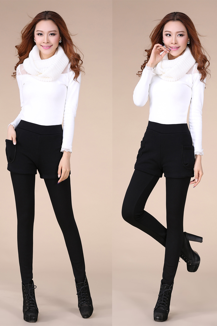 Quần short thu đông giả hai ra mặc quần legging béo MM size lớn cộng với quần nhung dày nữ quần dài ấm áp quần legging
