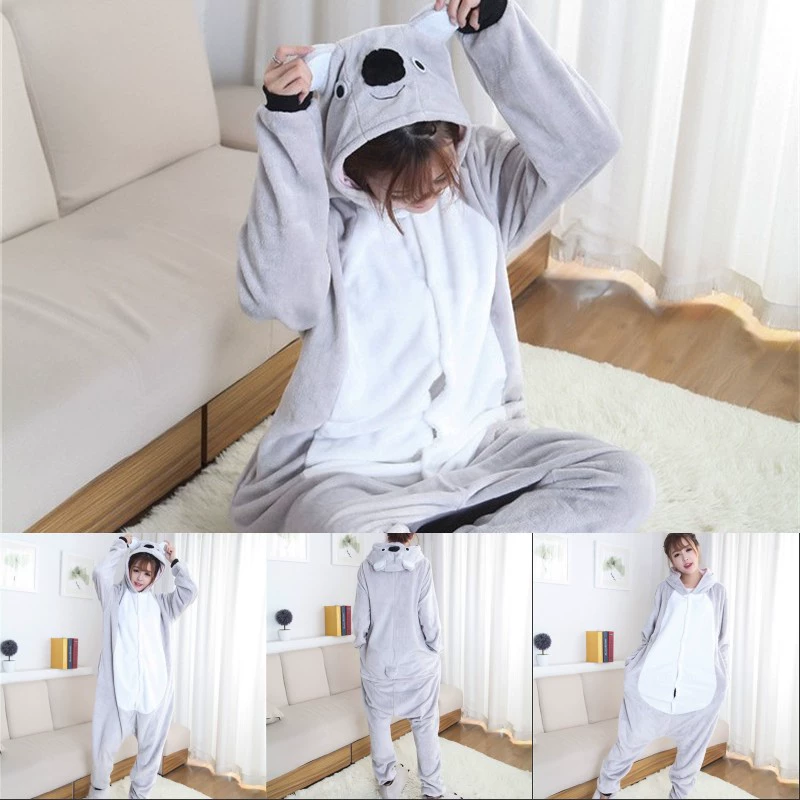 Phim hoạt hình động vật đồ ngủ một mảnh dành cho người lớn mùa đông flannel gấu trúc nam và nữ dịch vụ nhà tình nhân ăn mặc jumpsuit nhà vệ sinh