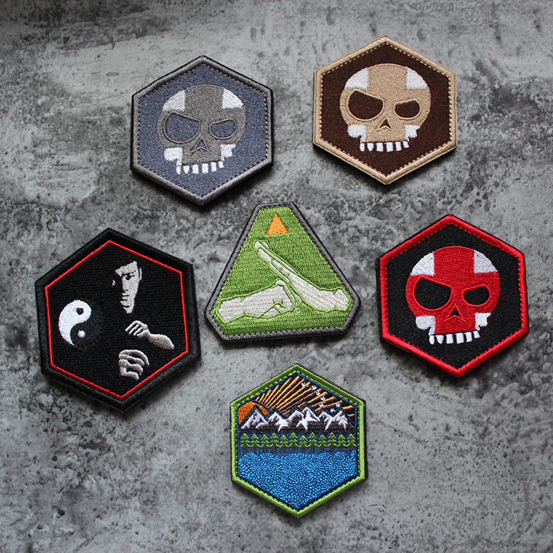 Landscape embroidery Velcro hexagonal armband morale badge all-terrain PDW style patch triangle old iron bag sticker