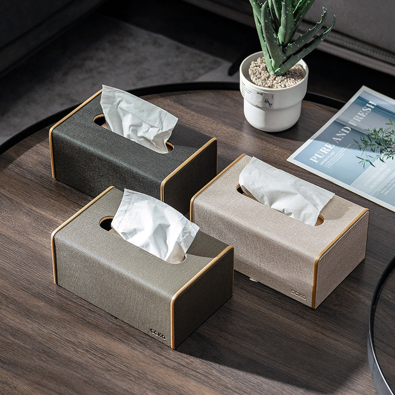 Leather tissue box draw box living room home creative paper towel set coffee table paper draw box high-end light luxury custom logo