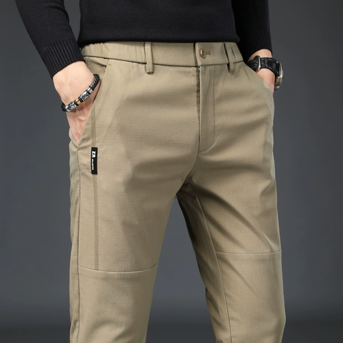 Мужские хаки демисезонные эластичные штаны для отдыха, свободный прямой крой