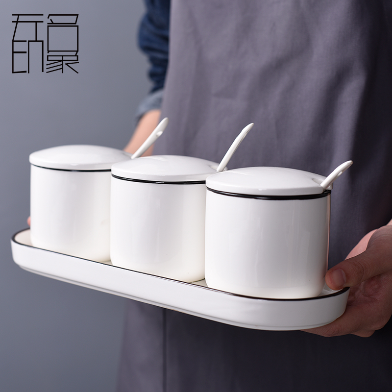 Unknown impression creative ceramic seasoning bottles kitchen seasoning salt can suit the jar with cover household