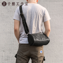Ziyi]2020 new casual leather bucket messenger bag male student shoulder school bag casual soft leather round bag