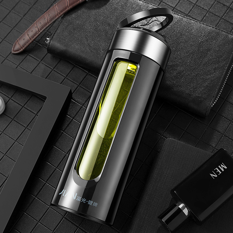 Rich Light Double Glazed Cup Men Upscale Anti-Fall Bubble Tea Cup Insulation Filtration Drinking Water Glass Children Portable With Lid Heat Resistant