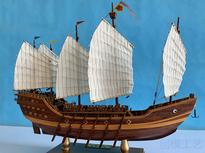 仿真木质郑和号帆船模型成品，中国明代高端全手工船模摆件！这艘“大明