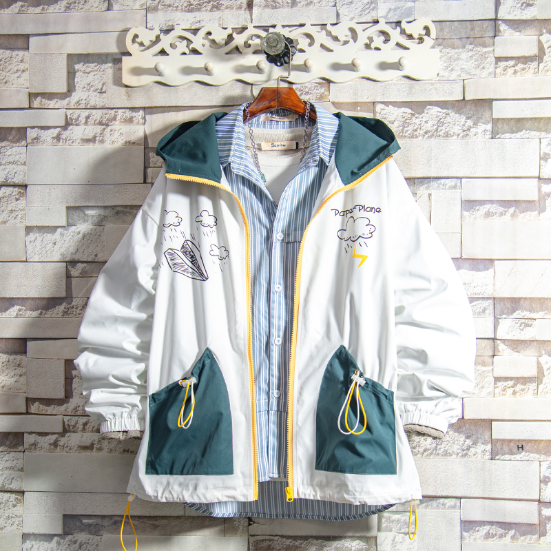 Flammable Youth New 2022 Spring Autumn Season Boys' Tandem Hat Jacket Teen Day Students Hit the Jacket Tide