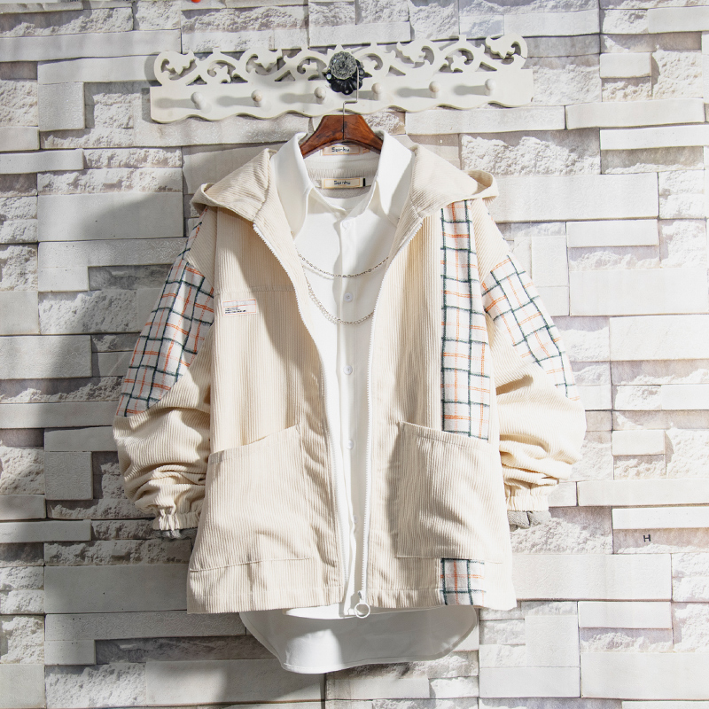 @Flammable Youth Tide brand corduroy jacket men's stitching spring and autumn loose outer wear 2021 new ins jacket