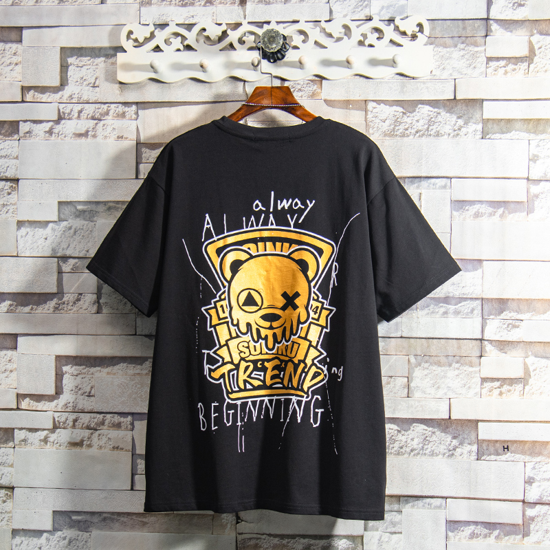 Flame Youth 2022 heavy process embroidery loose short sleeve t-shirt men summer wind loose tide label tops