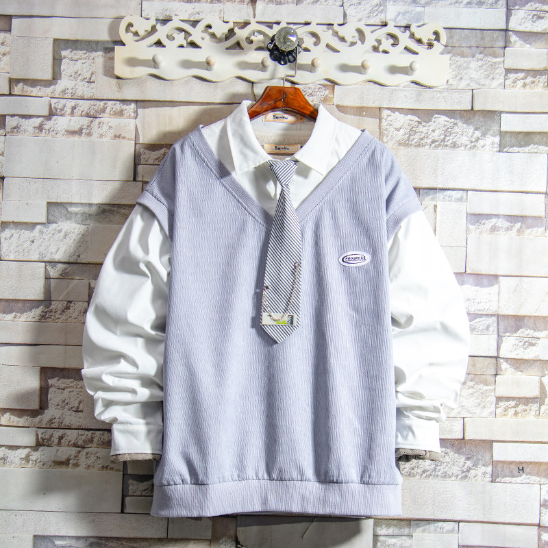 Flammable Youth Day Ensemble Academy Wind Leave Two Jerseys Men's Spring Autumn Clothes Teenagers Long Sleeve Blouses Student Shirt Collar