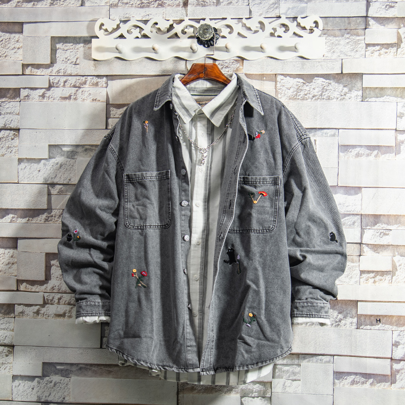 Flammable Youth 2022 Japanese Tide Brand Denim Shirt Thin Jacket Men's Spring and Autumn Tops Hong Kong Style Trendy Jacket