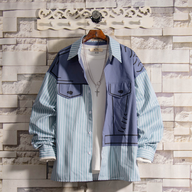 Flammable Youth Boomer 2022 Department of Youth Shirt Boys Spring Long sleeves Shirt Loose Splicing Casual