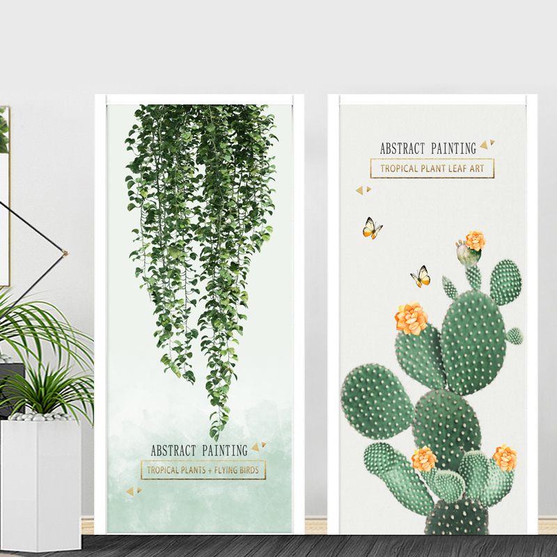 Nordic small fresh ins tropical plant cactus room door stickers whole self-adhesive waterproof PVC powder room stickers