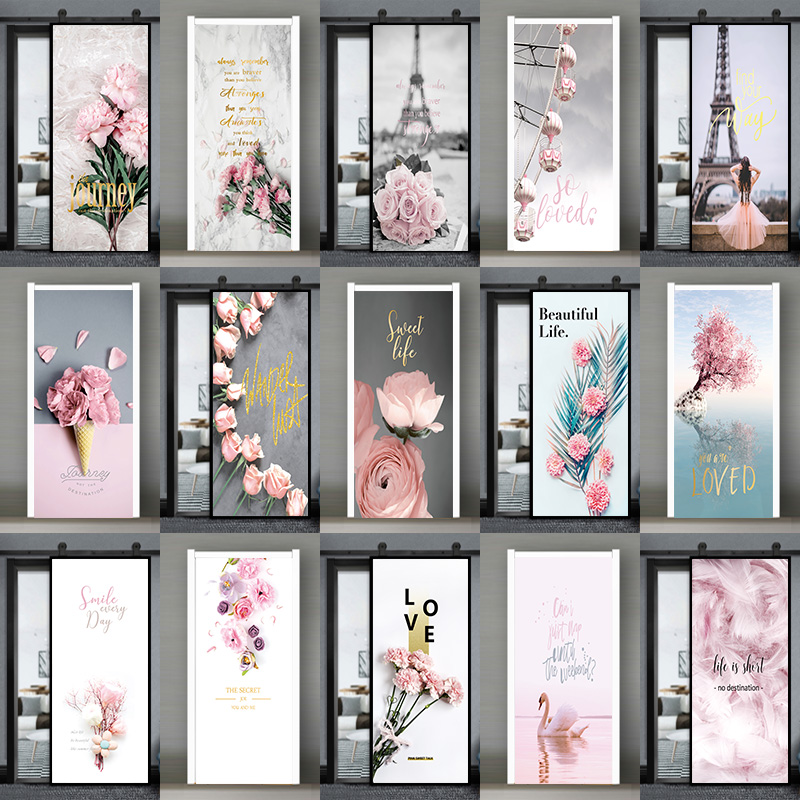 Nordic bedroom door stickers are all self-adhesive ugly decoration wardrobe bathroom door renovation glass stickers