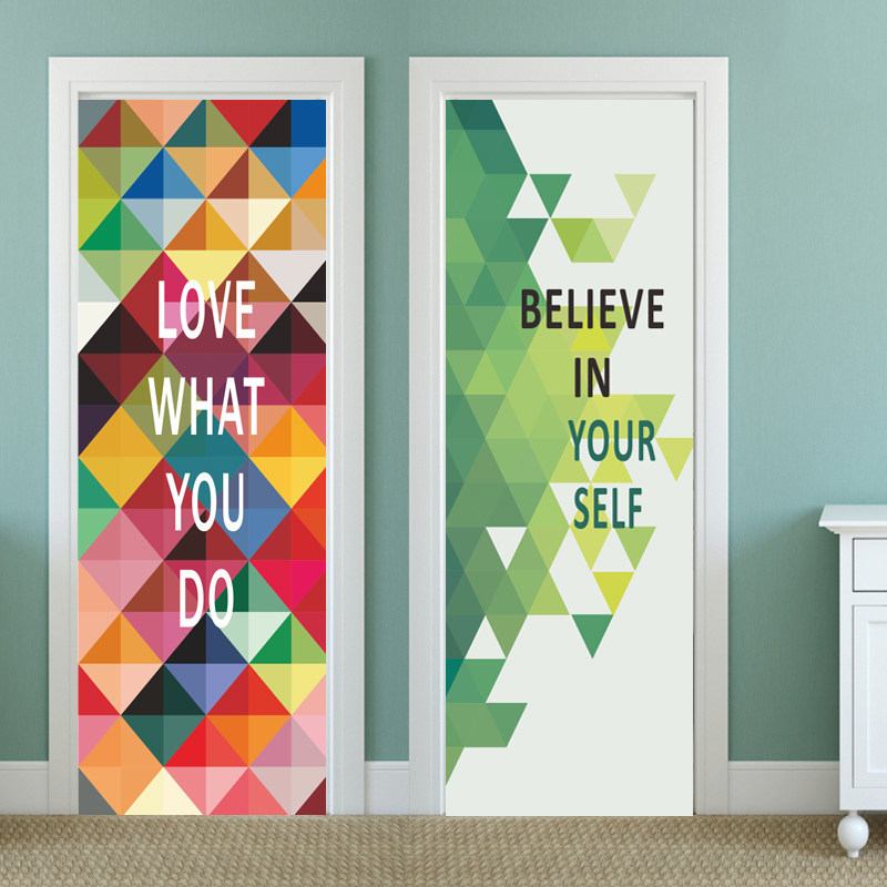Creative color square geometric door sticker whole self-adhesive training classroom door sticker custom waterproof can be scrubbed