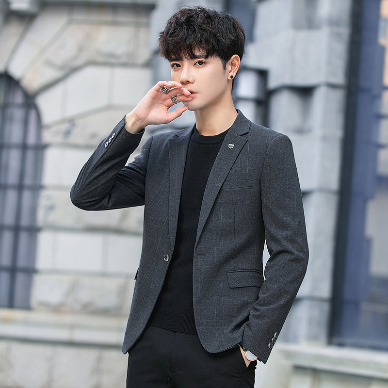 Spring plaid small suit men's suit Korean version of the trend slim Ruffian handsome casual suit jacket top single piece