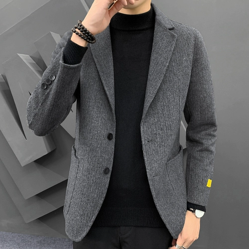 Демисезонный двусторонний пиджак классического кроя для отдыха, шерстяное шерстяное пальто, кашемировая куртка, увеличенная толщина, облегающий крой, в корейском стиле