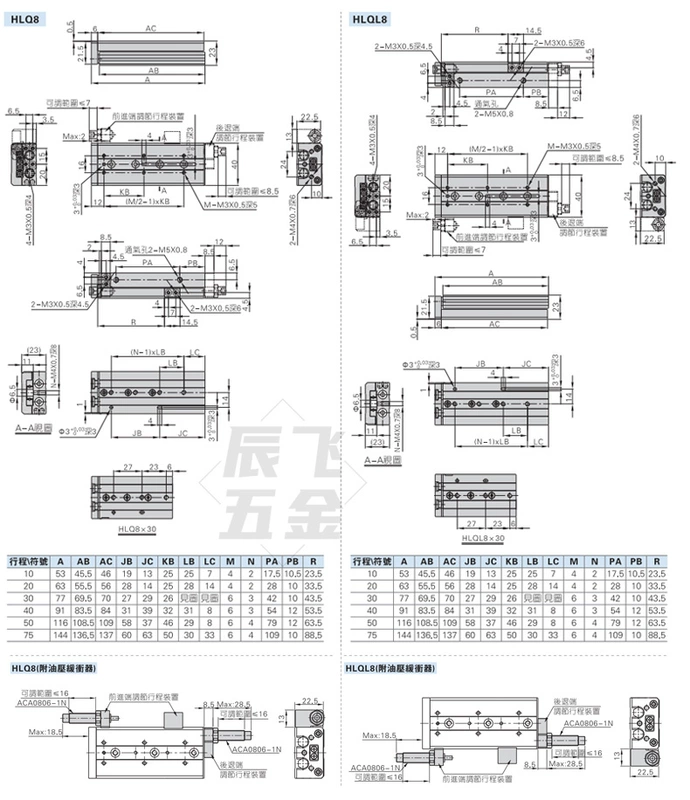 Xi lanh trượt tuyến tính chính xác có ray dẫn hướng HLQ6/8/12/16/20/25-10-20-30-40-50-75AS xi lanh khi nen smc xi lanh khí nén 2 hành trình