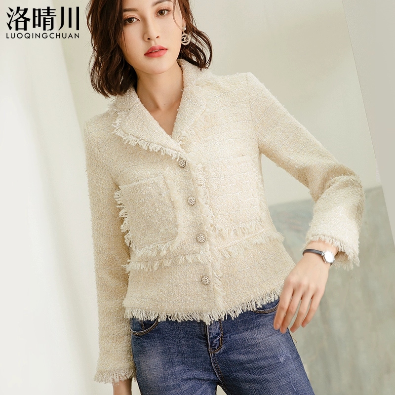 2020 mùa xuân mới của phụ nữ nhỏ thơm tweed mỏng giảm béo tua rua áo khoác len ngắn - Áo khoác ngắn