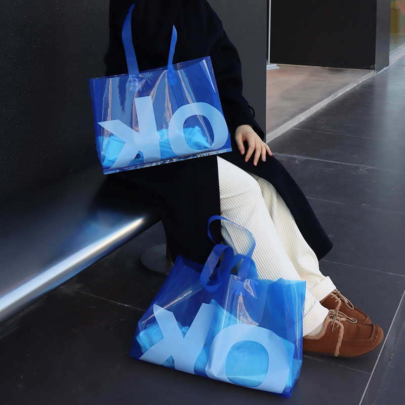 Shoulder Back Plastic Handbag Lengthened Dress Shoes Box Klein Blue Hands Carry Gift Bag Custom Shopping Package