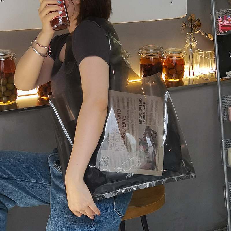 Extra-thick high-end clothing bag one shoulder transparent shopping bag plastic clothes packaging gift bag durable plus customization