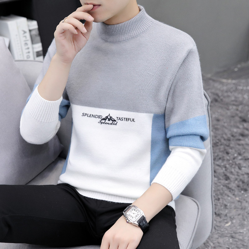 Half turtleneck sweater men autumn and winter Korean slim neck knitted base shirt trend inside Men's Health clothes