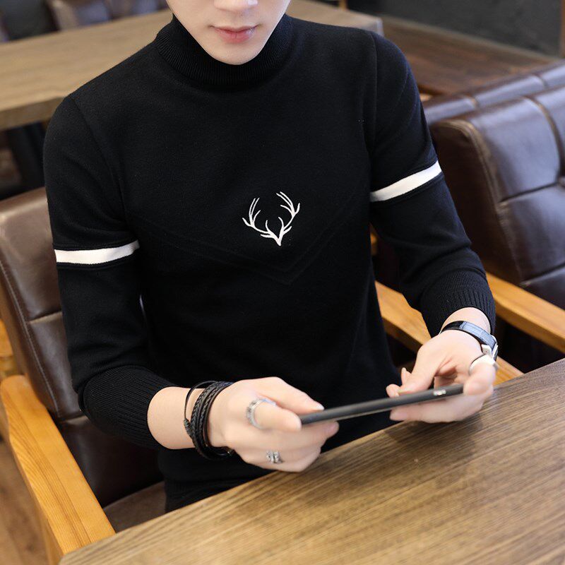 Men's autumn and winter clothing thin section half high collar sweater trendy clothing trendy clothing spring and autumn individuality new hair line clothes bottom fir