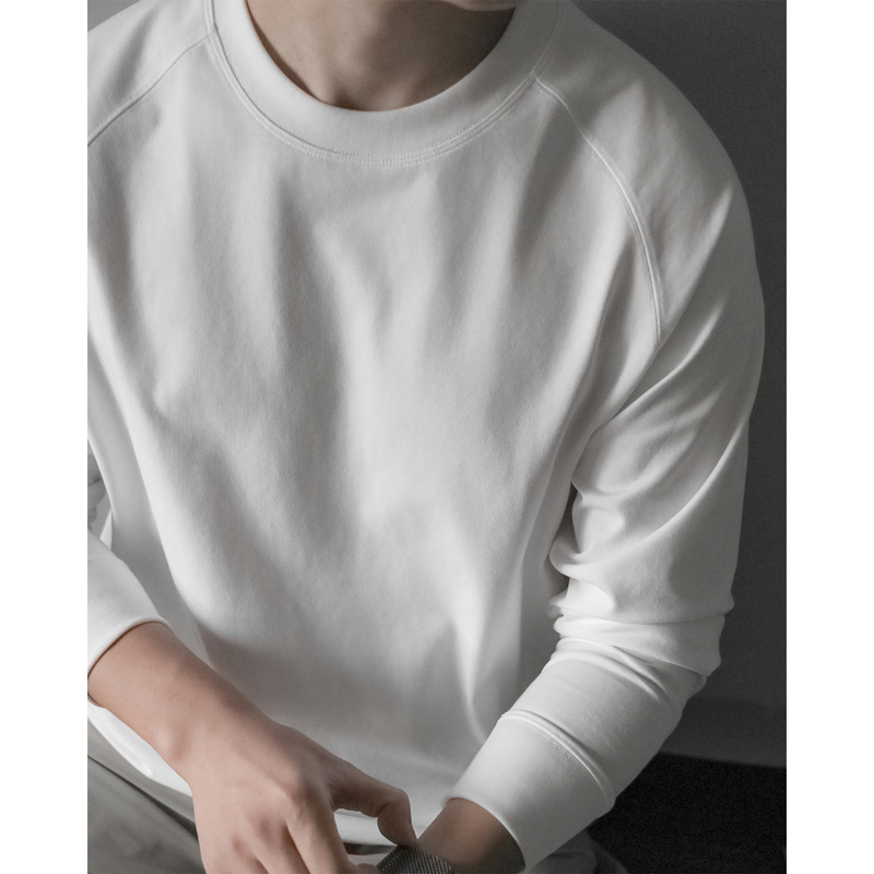 290g Heavyweight Sorona Long-Staple Cotton Vintage Loose Raglan Long-Sleeve T-Shirt White Base Layer for Men, Suitable for Spring and Autumn