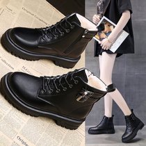 Martin boots female 2021 Winter new short tube black cotton boots English wind Joker warm plus velvet big cotton shoes short boots