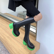 Atreasure House Thick Heel High Cylinder Chelsea Boots Woman Autumn Winter New Genuine Leather Long Cylinder Boots Color Bottom Knight Boots