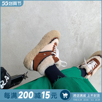 Foreign air cute lamb fur integrated collage snowy boots female winter new high bunch strap sports warm sweater shoes
