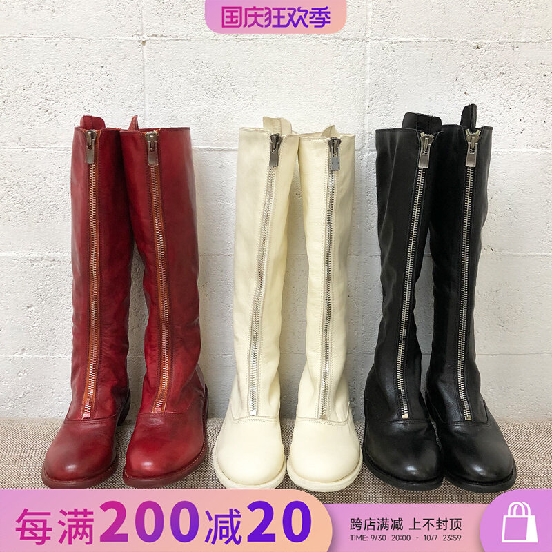 abao guidi net red leather but knee motorcycle boots female ghost emperor thick heel flat long tube riding boots 410