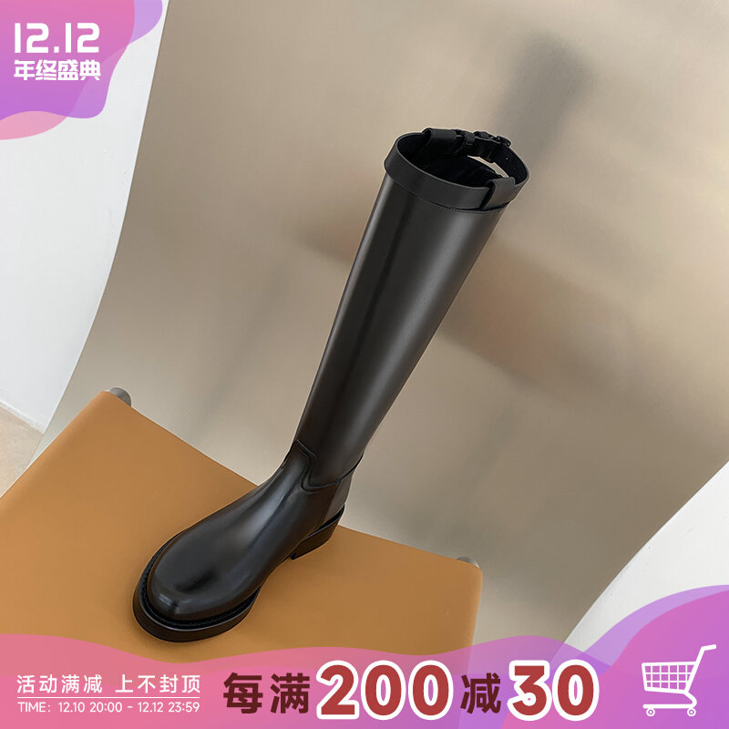 Abaojia European and American rear zipper leather high boots women's autumn and winter new knight boots ann boots thick-soled riding boots