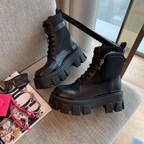 Apel Home Gear Thick Bottom Wallet Short Boots Woman Winter New Genuine Leather Lacing Heightening Martin Boots Pine Pastry Locomotive Boots