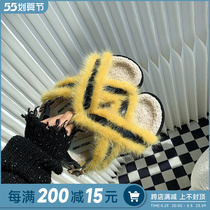 ABaojia Water Mink Wool Sandals Women Outside Wearing Thick Bottom 2022 New Genuine Leather Flat-bottomed Casual Warm Small Shoes